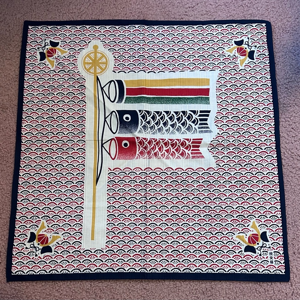 Japanese Furoshiki Hand Cloth Koi Fish Kites Flags 19” Cotton Scales